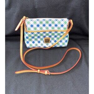 Dooney & Bourke Ginger Gingham Crossbody Bag Pouchette Blue Green Plaid Canvas